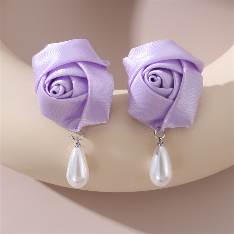 1 Pair Cute Lady Sweet Flower Artificial Pearl Cloth Ear Studs display picture 37