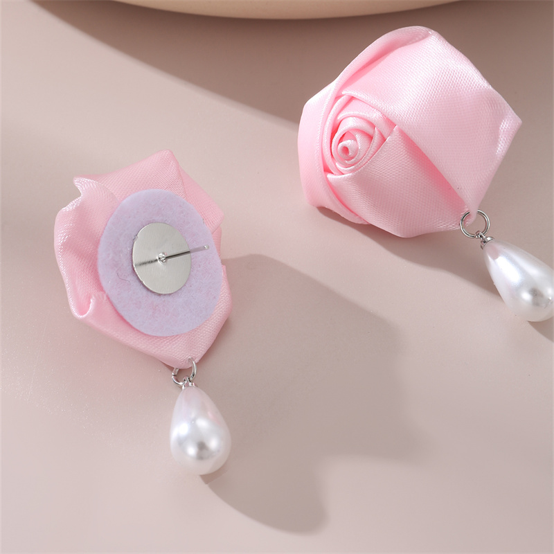 1 Paire Mignon Dame Sucré Fleur Perle Artificielle Chiffon Boucles D'Oreilles display picture 9