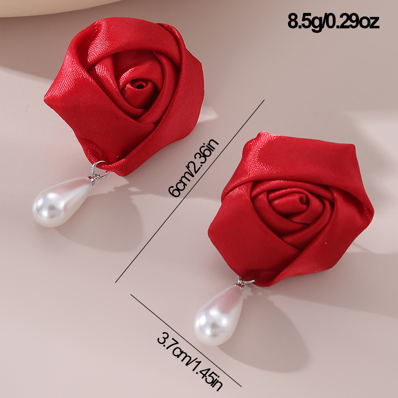 1 Paire Mignon Dame Sucré Fleur Perle Artificielle Chiffon Boucles D'Oreilles display picture 21