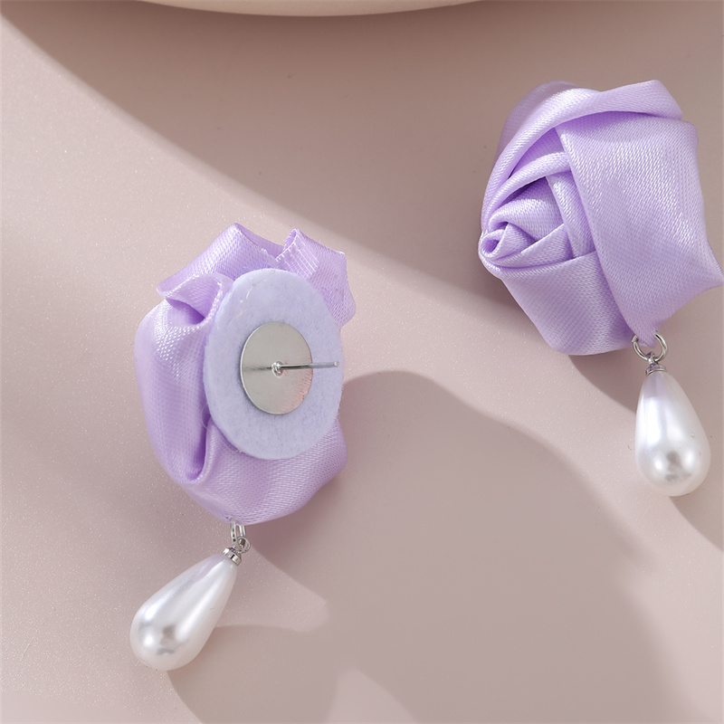 1 Pair Cute Lady Sweet Flower Artificial Pearl Cloth Ear Studs display picture 41