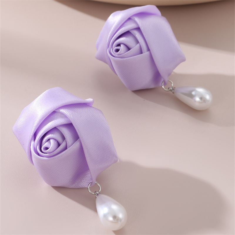 1 Pair Cute Lady Sweet Flower Artificial Pearl Cloth Ear Studs display picture 40