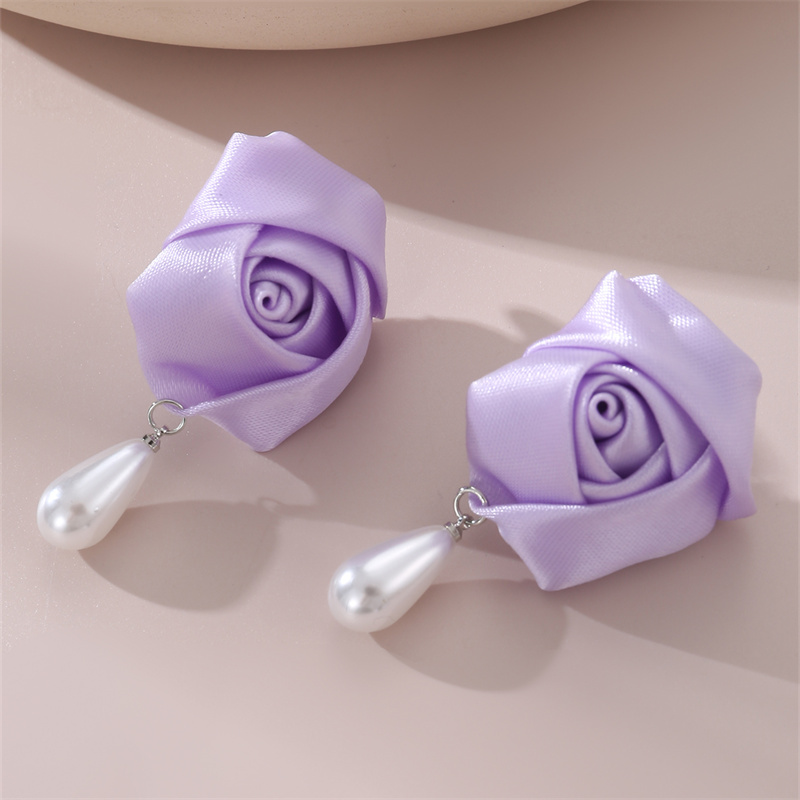 1 Pair Cute Lady Sweet Flower Artificial Pearl Cloth Ear Studs display picture 39