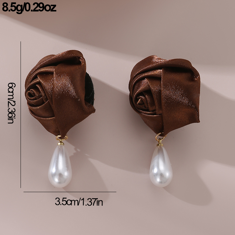 1 Paire Mignon Dame Sucré Fleur Perle Artificielle Chiffon Boucles D'Oreilles display picture 46