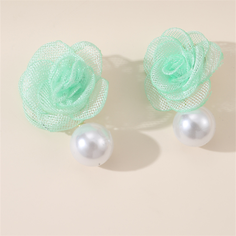 1 Paire Mignon Dame Sucré Fleur Perle Artificielle Chiffon Boucles D'Oreilles display picture 19