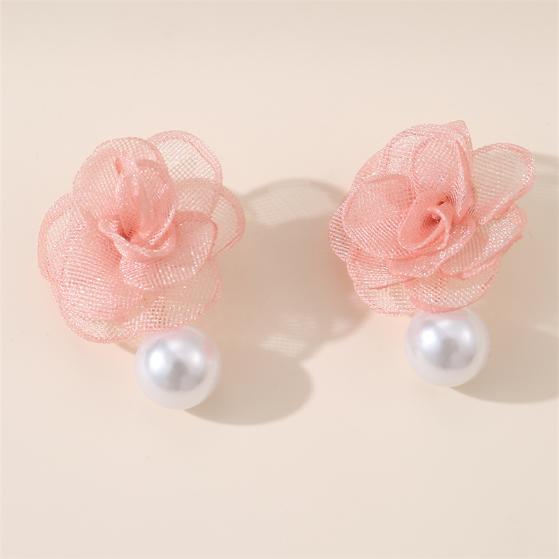 1 Pair Cute Lady Sweet Flower Artificial Pearl Cloth Ear Studs display picture 7
