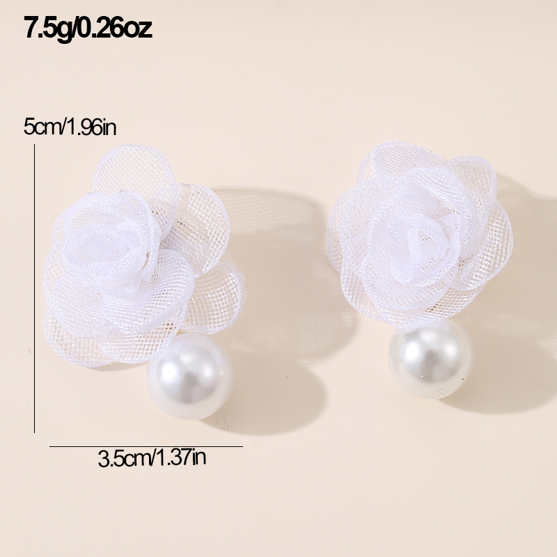 1 Paire Mignon Dame Sucré Fleur Perle Artificielle Chiffon Boucles D'Oreilles display picture 6