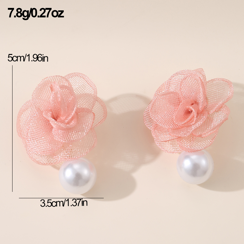 1 Pair Cute Lady Sweet Flower Artificial Pearl Cloth Ear Studs display picture 12