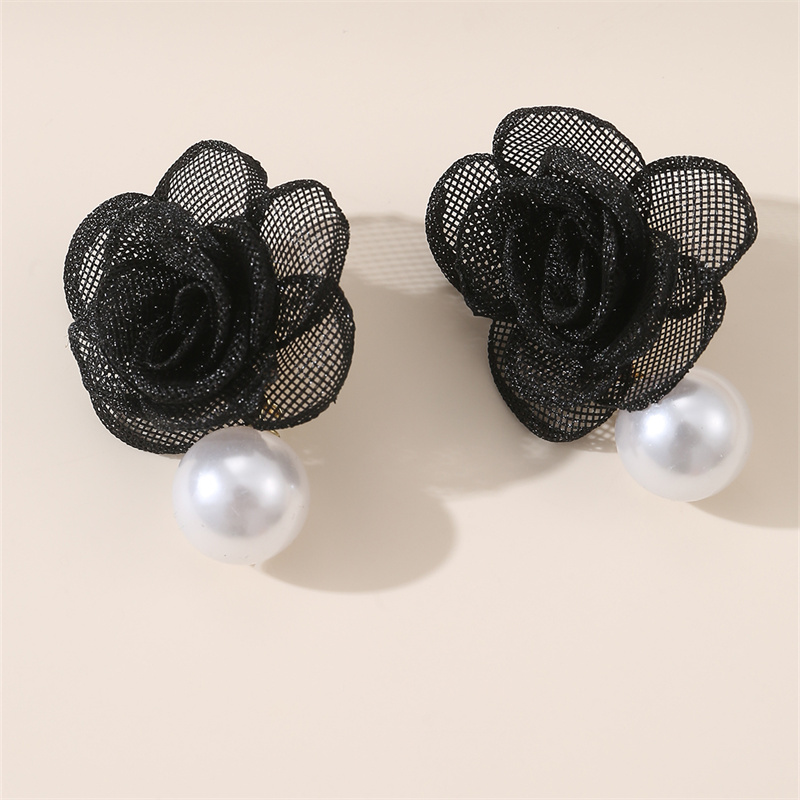 1 Paire Mignon Dame Sucré Fleur Perle Artificielle Chiffon Boucles D'Oreilles display picture 16