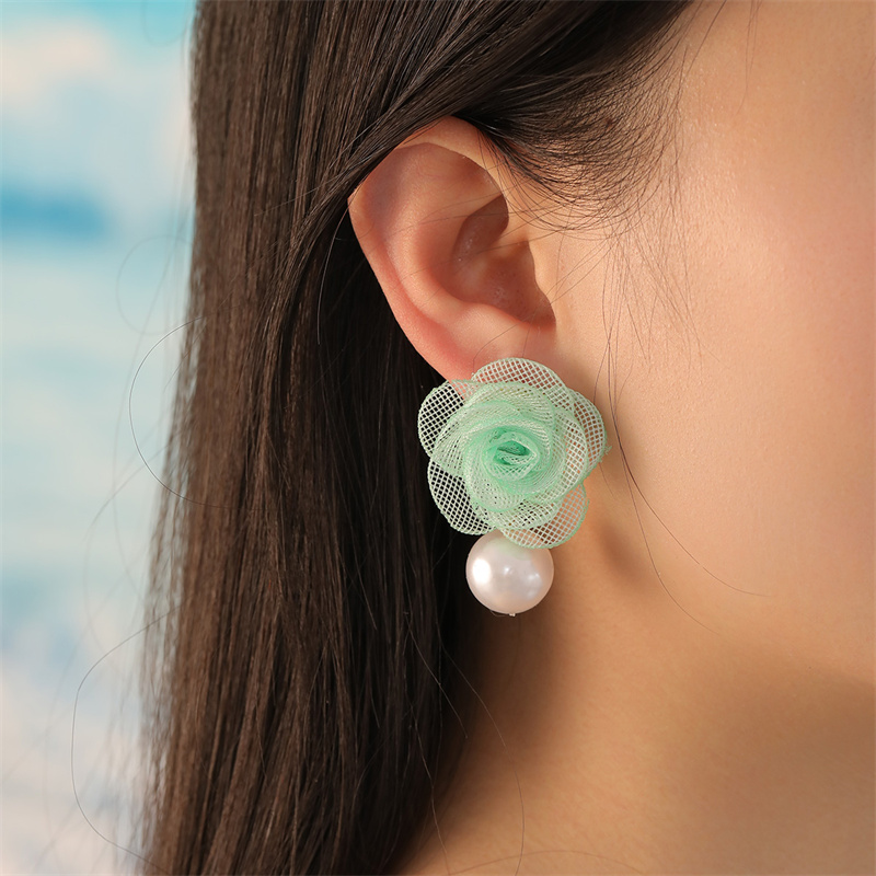 1 Pair Cute Lady Sweet Flower Artificial Pearl Cloth Ear Studs display picture 23