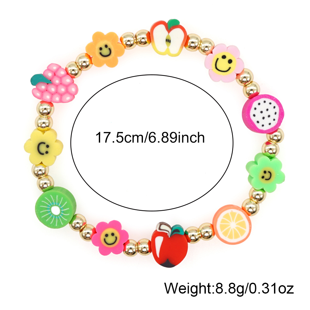 Cute Bohemian Tropical Fruit Smiley Face Flower Soft Clay Copper Women's Bracelets display picture 3