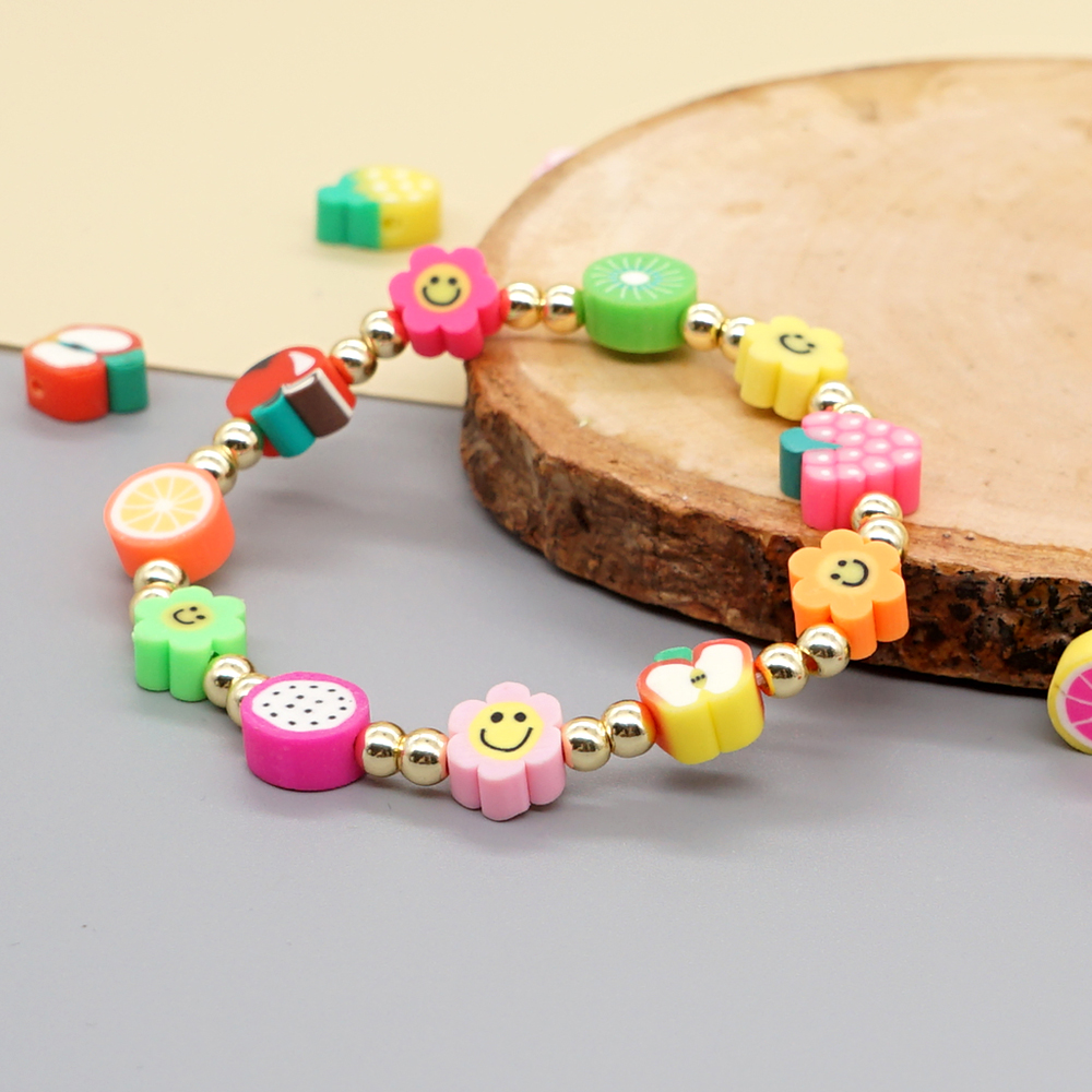 Cute Bohemian Tropical Fruit Smiley Face Flower Soft Clay Copper Women's Bracelets display picture 2