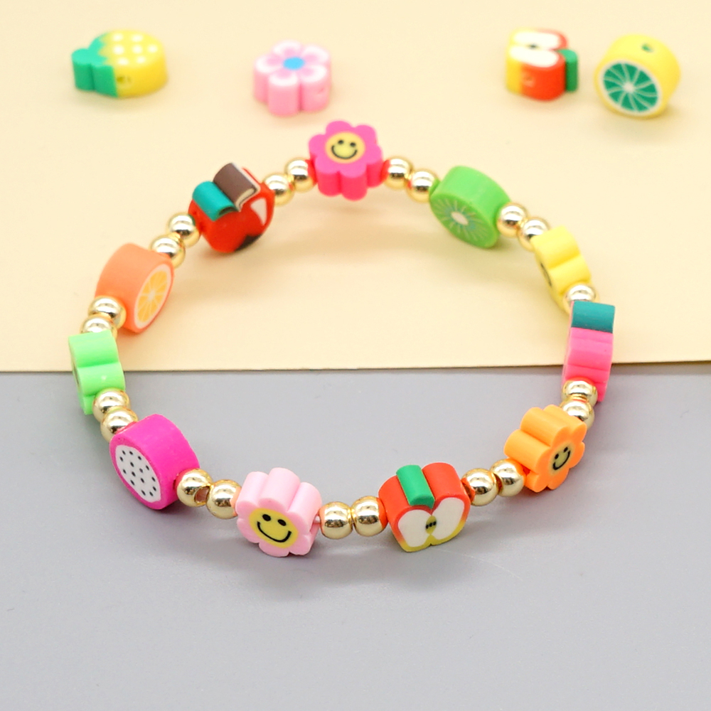 Cute Bohemian Tropical Fruit Smiley Face Flower Soft Clay Copper Women's Bracelets display picture 1