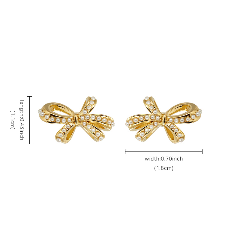 1 Pair Cute Sweet Bow Knot Inlay Copper Pearl Ear Studs display picture 1