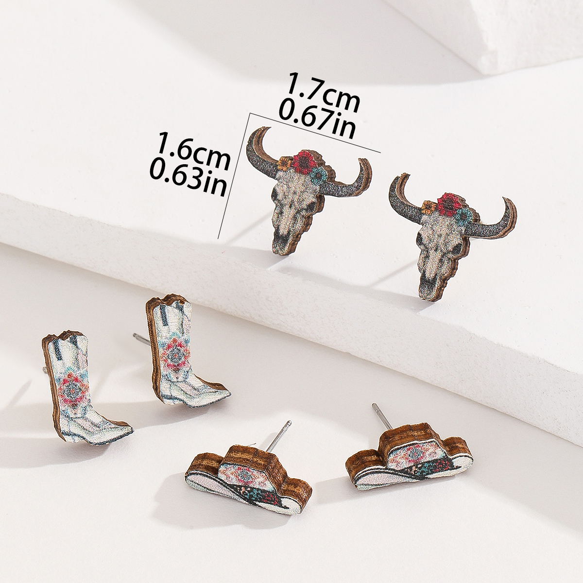 1 Set Modern Style Classic Style Cattle Boots Wood Ear Studs display picture 4