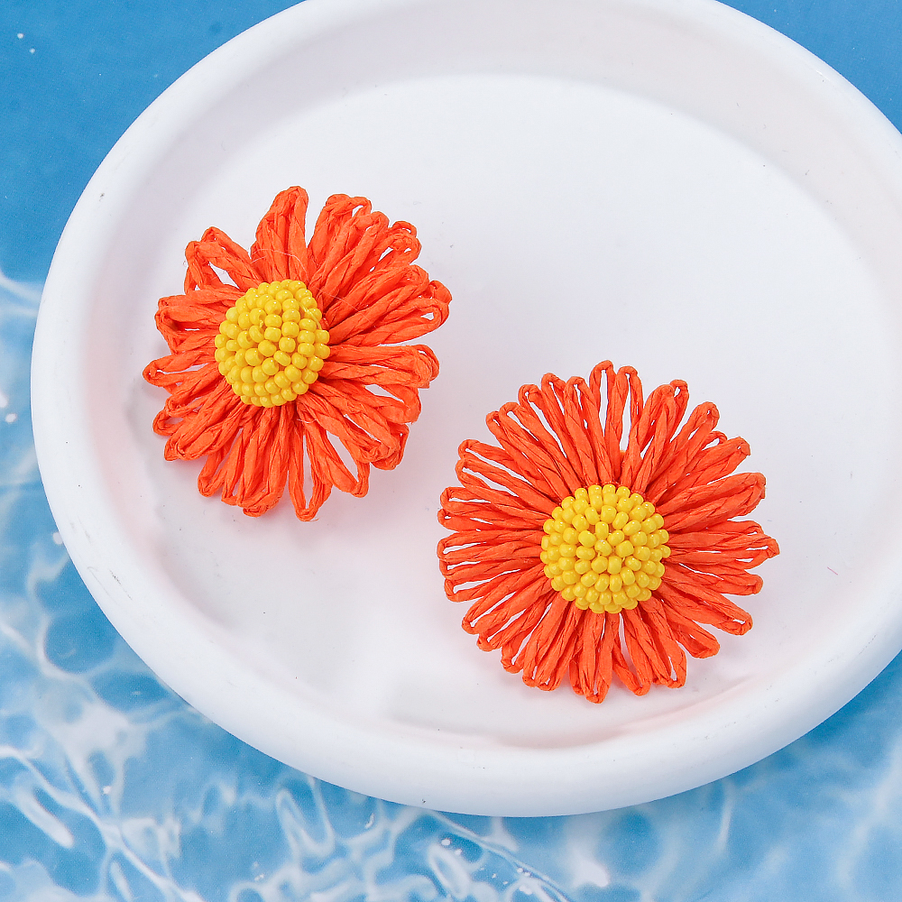 1 Pair Cute Lady Sweet Flower Raffia Drop Earrings display picture 4