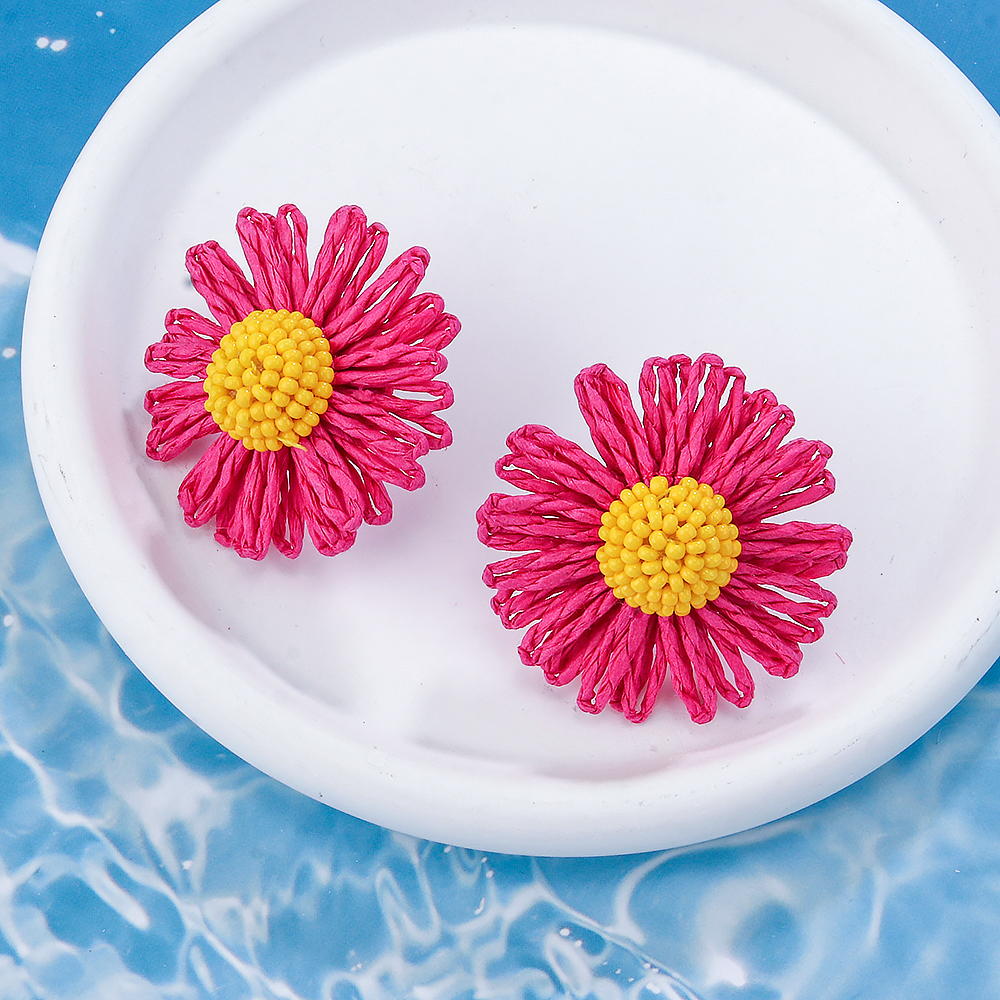 1 Pair Cute Lady Sweet Flower Raffia Drop Earrings display picture 5
