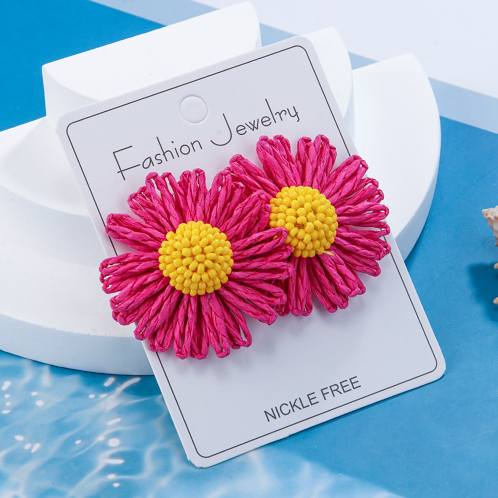 1 Pair Cute Lady Sweet Flower Raffia Drop Earrings display picture 12