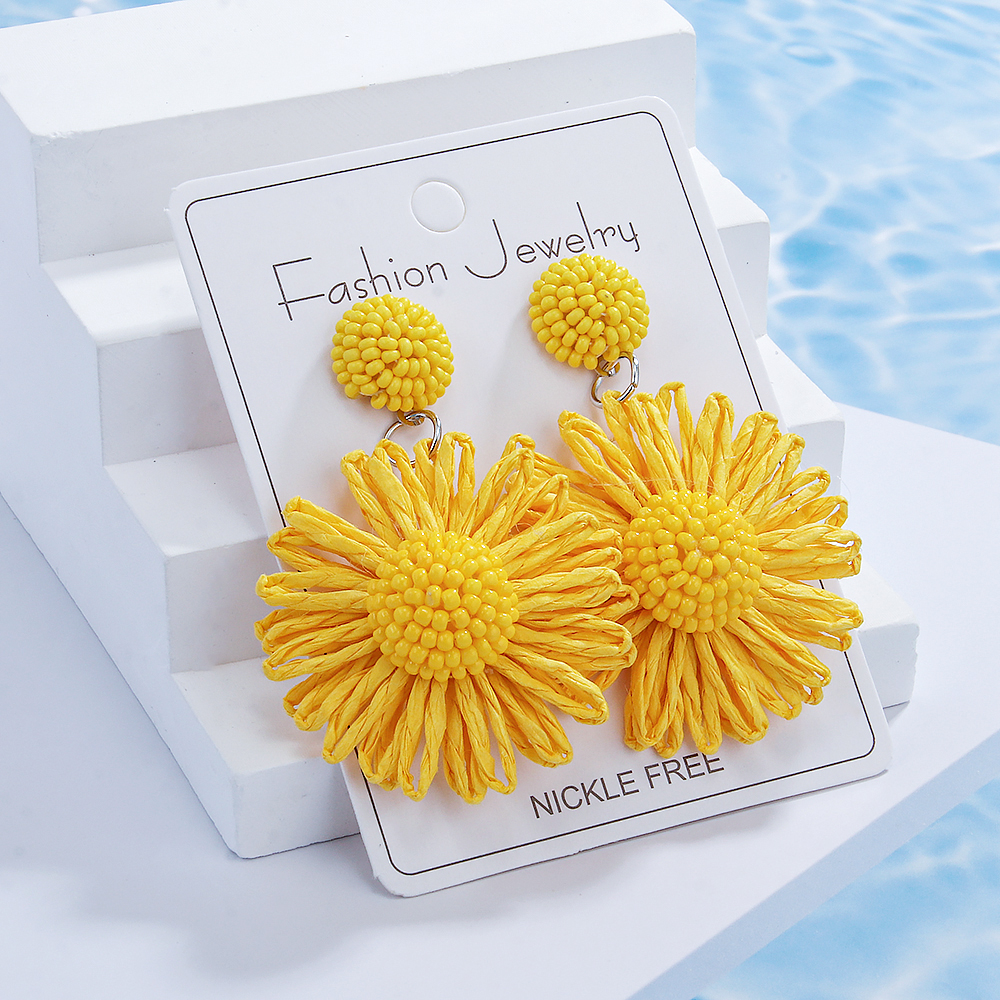 1 Pair Cute Lady Sweet Flower Raffia Drop Earrings display picture 5