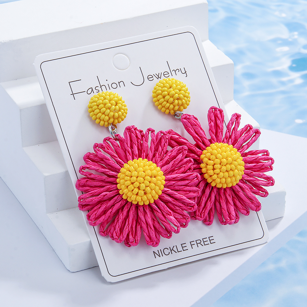 1 Pair Cute Lady Sweet Flower Raffia Drop Earrings display picture 10