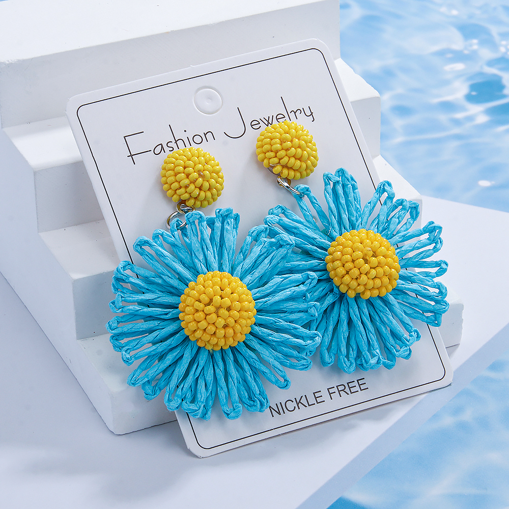 1 Pair Cute Lady Sweet Flower Raffia Drop Earrings display picture 11