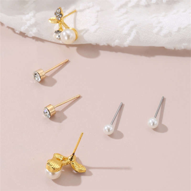 1 Set IG Style Elegant Sweet Heart Shape Flower Bow Knot Inlay Sterling Silver Artificial Pearls Zircon Ear Studs display picture 4