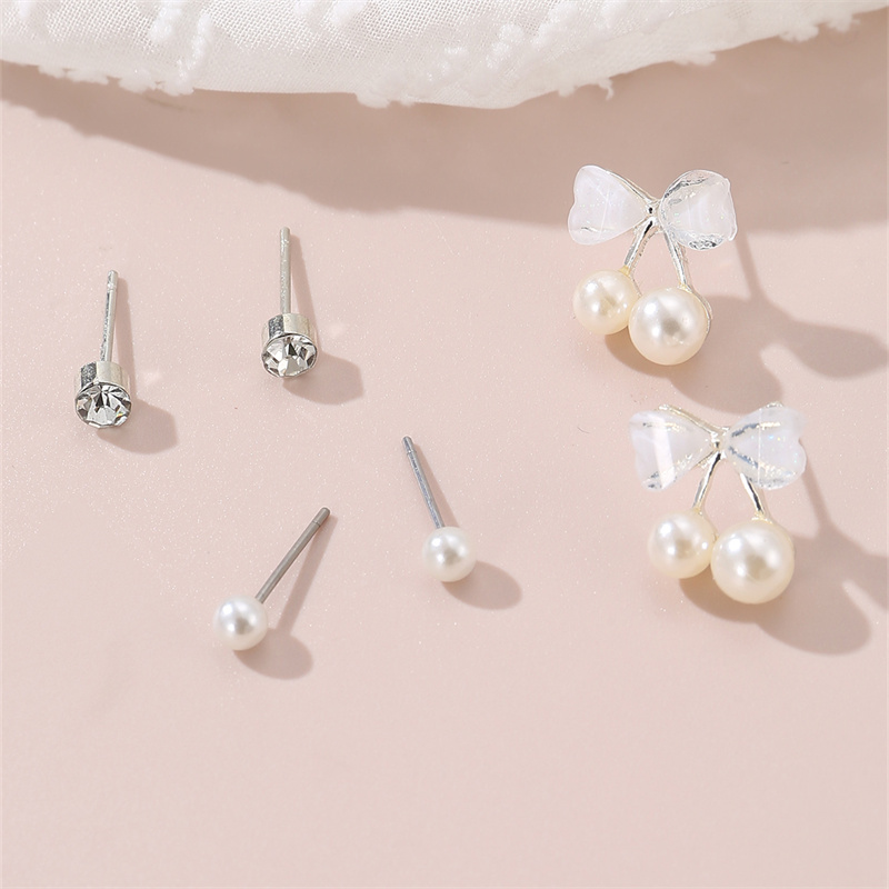 1 Set IG Style Elegant Sweet Heart Shape Flower Bow Knot Inlay Sterling Silver Artificial Pearls Zircon Ear Studs display picture 14
