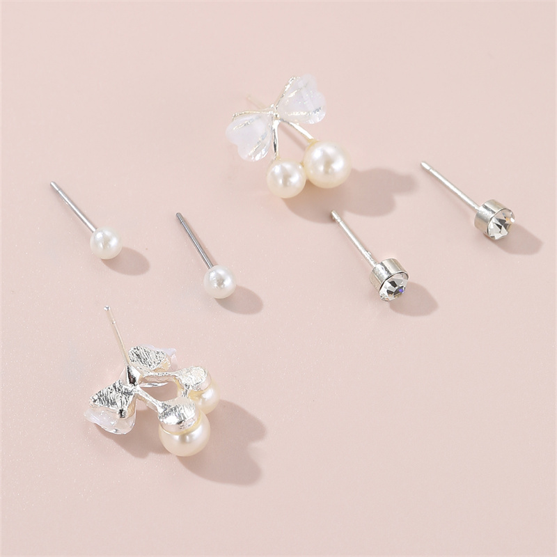 1 Set IG Style Elegant Sweet Heart Shape Flower Bow Knot Inlay Sterling Silver Artificial Pearls Zircon Ear Studs display picture 16