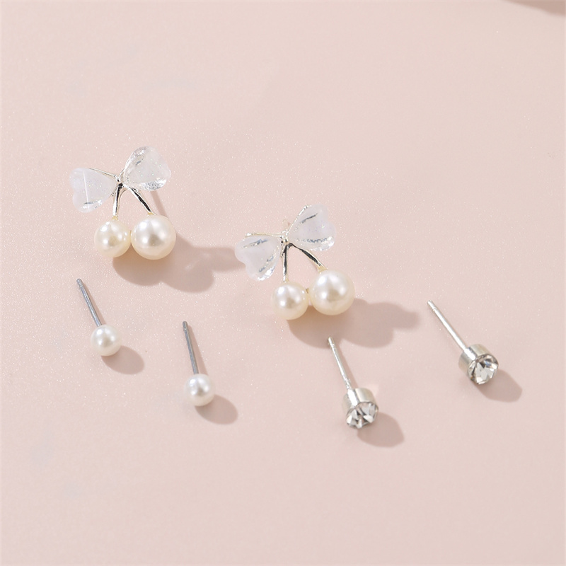 1 Jeu Style IG Élégant Sucré Forme De Cœur Fleur Noeud D'Arc Incruster Argent Sterling Perles Artificielles Zircon Boucles D'Oreilles display picture 15