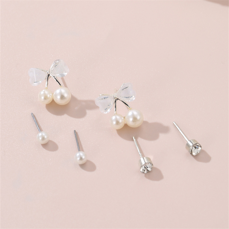 1 Set IG Style Elegant Sweet Heart Shape Flower Bow Knot Inlay Sterling Silver Artificial Pearls Zircon Ear Studs display picture 15