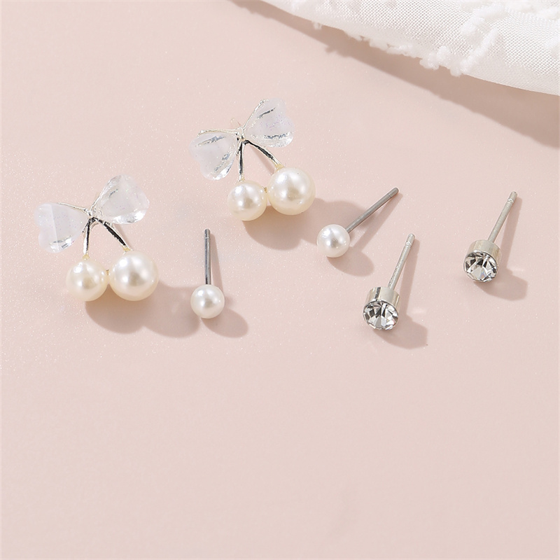 1 Set IG Style Elegant Sweet Heart Shape Flower Bow Knot Inlay Sterling Silver Artificial Pearls Zircon Ear Studs display picture 17