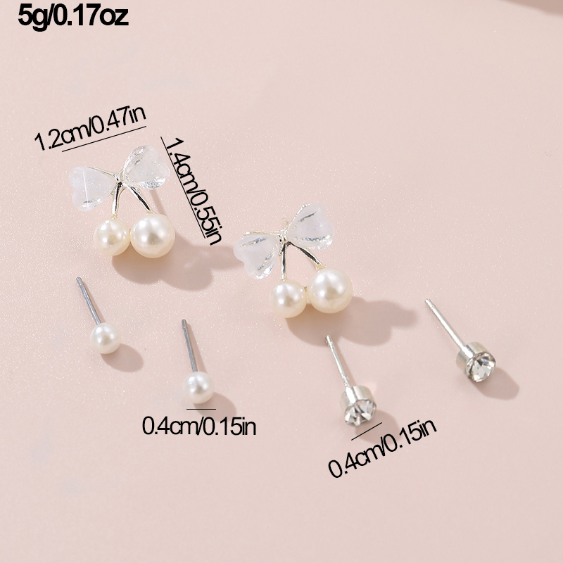 1 Set IG Style Elegant Sweet Heart Shape Flower Bow Knot Inlay Sterling Silver Artificial Pearls Zircon Ear Studs display picture 18