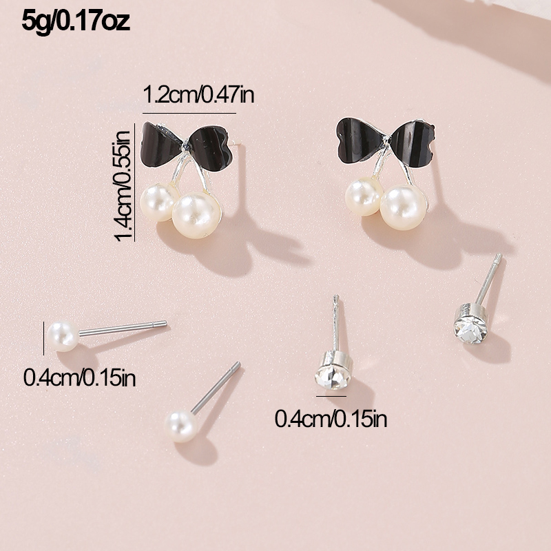 1 Set IG Style Elegant Sweet Heart Shape Flower Bow Knot Inlay Sterling Silver Artificial Pearls Zircon Ear Studs display picture 24