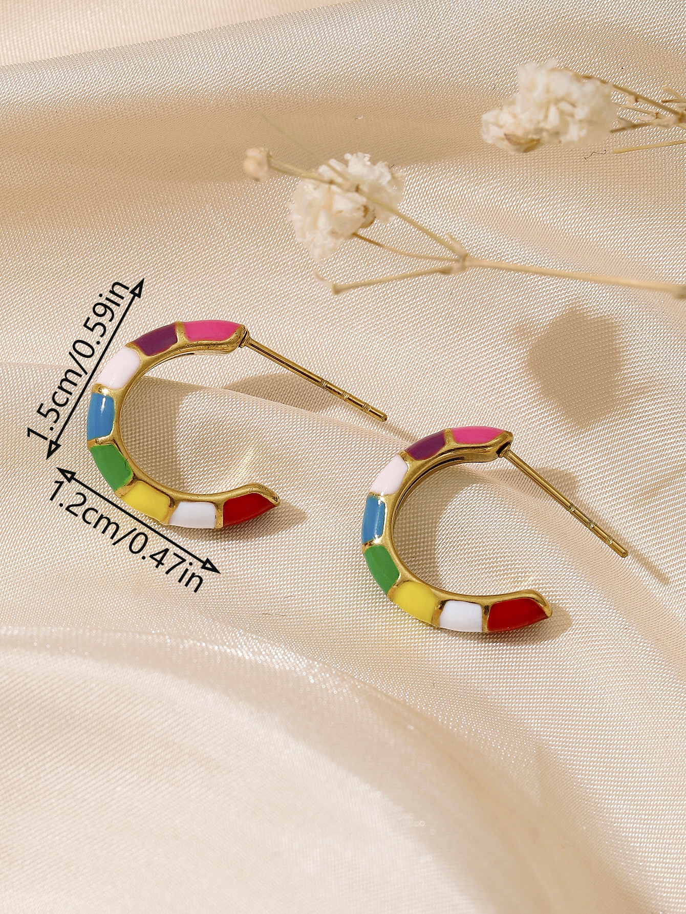 1 Pair Elegant Lady Classic Style C Shape Enamel 304 Stainless Steel 18K Gold Plated Ear Studs display picture 9
