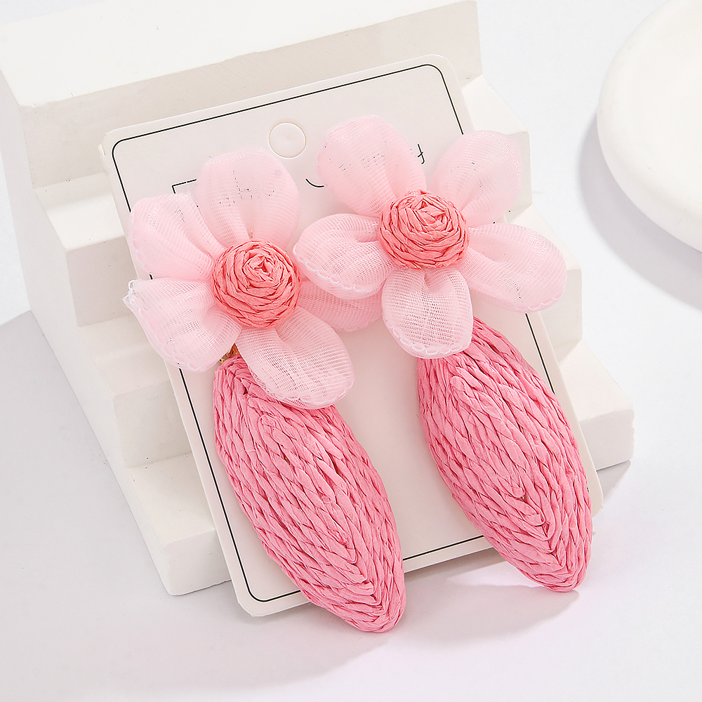 1 Pair Lady Beach Sweet Carrot Flower Raffia Drop Earrings display picture 8