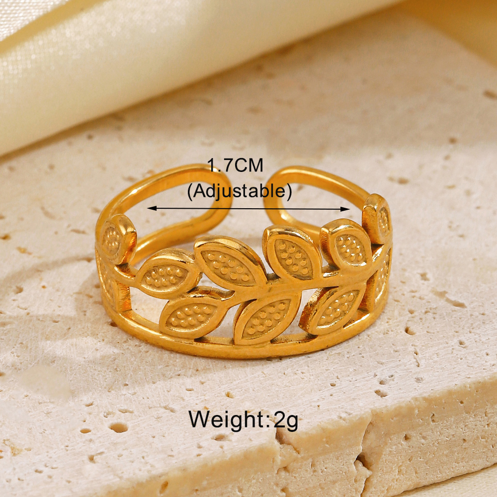 Modern Style Classic Style Leaves Heart Shape 304 Stainless Steel 18K Gold Plated Open Rings In Bulk display picture 2