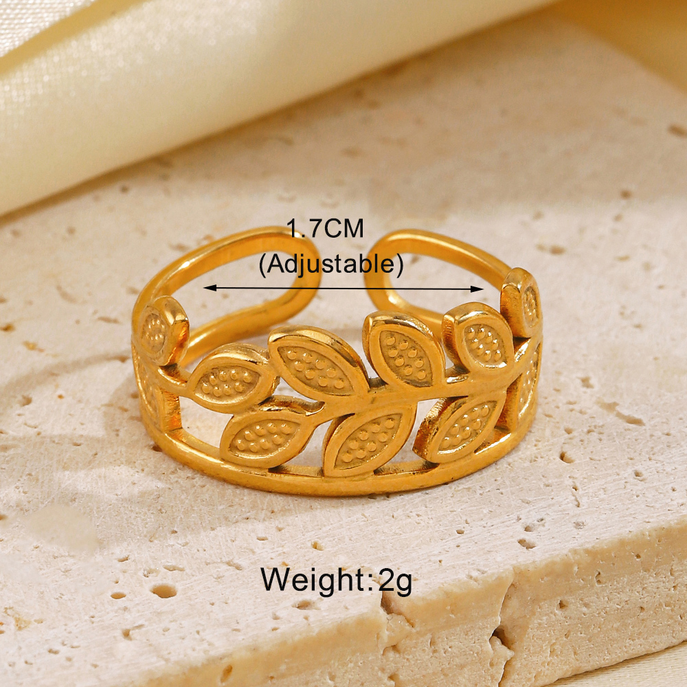 Modern Style Classic Style Leaves Heart Shape 304 Stainless Steel 18K Gold Plated Open Rings In Bulk display picture 5