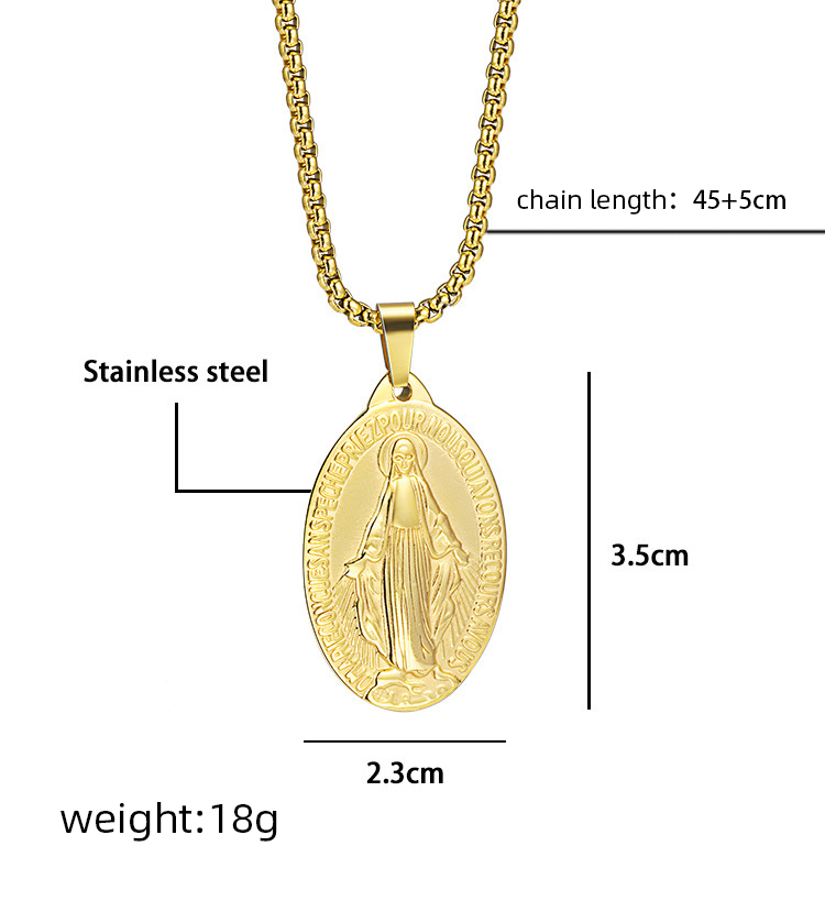 304 Stainless Steel 18K Gold Plated Hip-Hop Simple Style Classic Style Plating Portrait Oval Pendant Necklace display picture 6