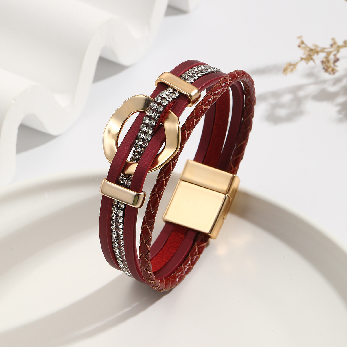 Modern Style Classic Style Geometric Pu Leather Alloy Inlay Zircon Women's Bangle display picture 7
