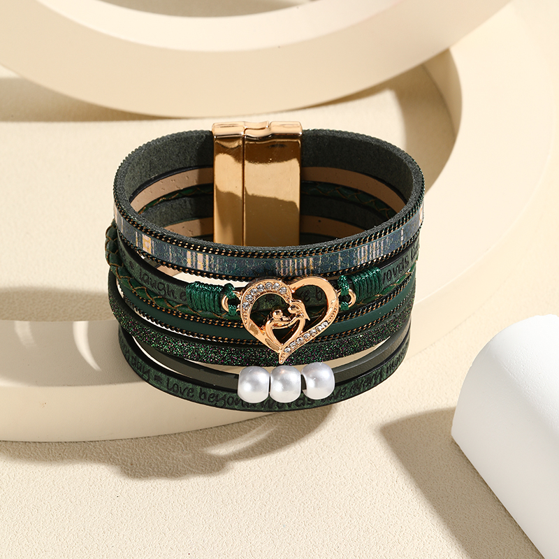 Simple Style Heart Shape Pu Leather Layered Women's Bangle display picture 5