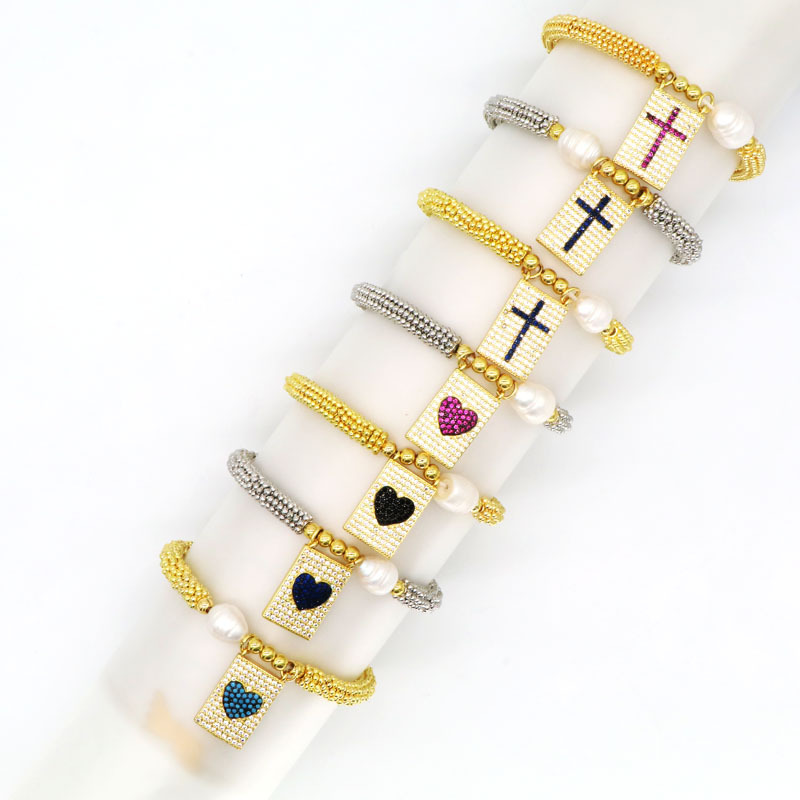 Copper 18K Gold Plated Elegant Vintage Style Luxurious Plating Inlay Cross Heart Shape Zircon Bracelets display picture 1