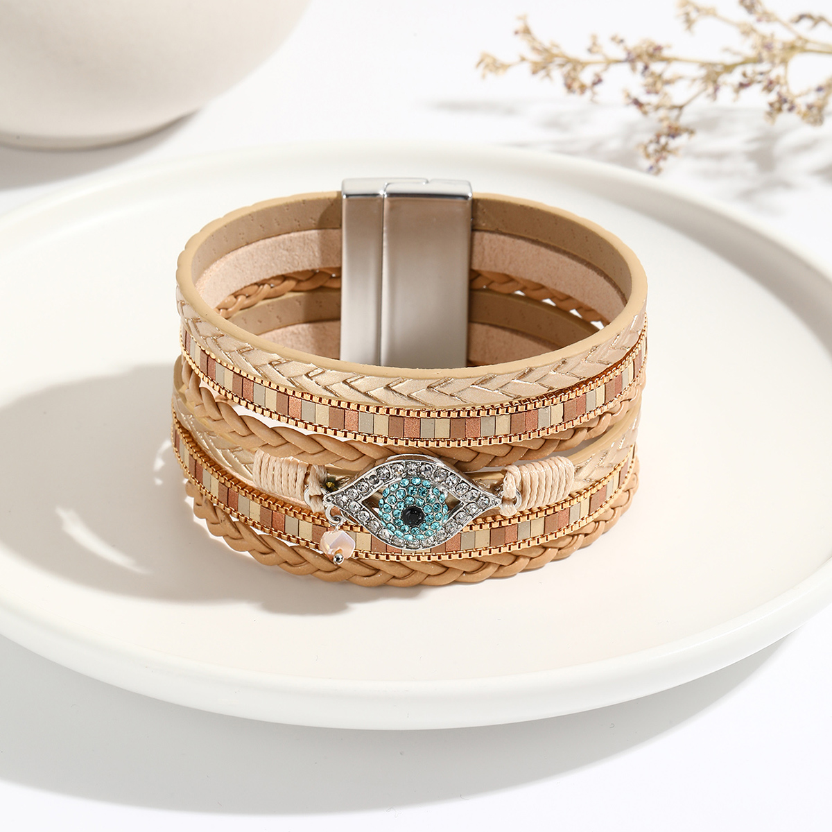 Modern Style Classic Style Devil's Eye Pu Leather Plating Inlay Rhinestones Women's Bangle display picture 1