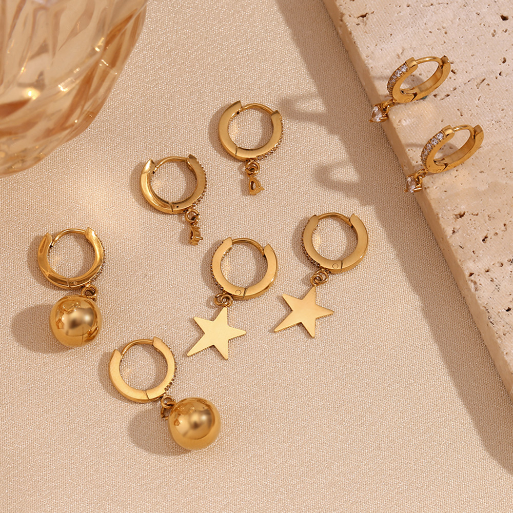 1 Pair Simple Style Classic Style Star Ball Inlay 304 Stainless Steel Rhinestones 18K Gold Plated Drop Earrings display picture 3