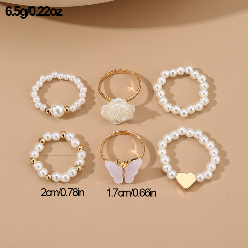 Princess Sweet Heart Shape Flower Butterfly Artificial Gemstones Alloy Seed Bead Wholesale Rings display picture 4