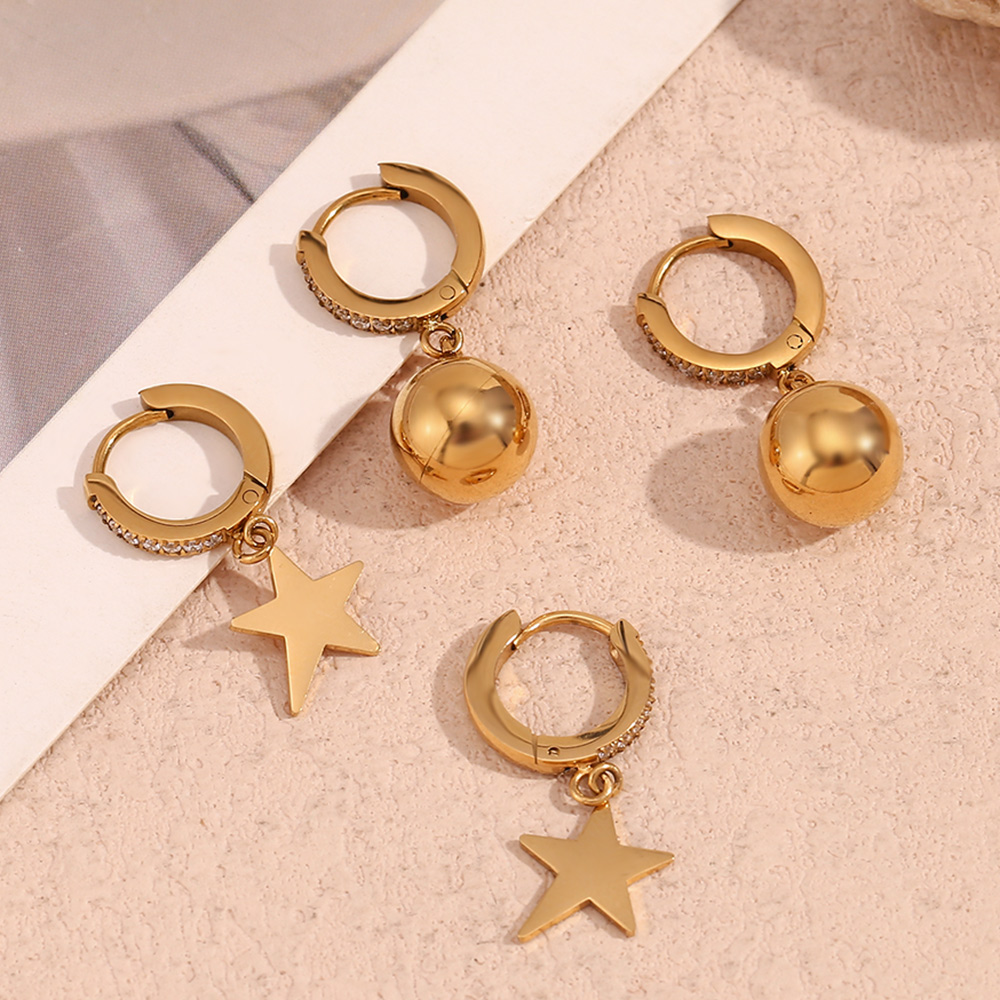 1 Pair Simple Style Classic Style Star Ball Inlay 304 Stainless Steel Rhinestones 18K Gold Plated Drop Earrings display picture 9