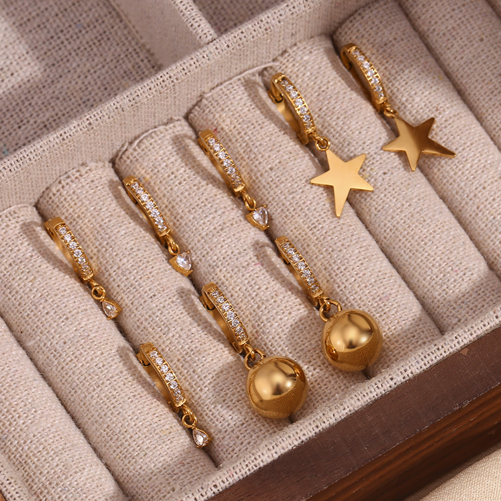 1 Pair Simple Style Classic Style Star Ball Inlay 304 Stainless Steel Rhinestones 18K Gold Plated Drop Earrings display picture 13