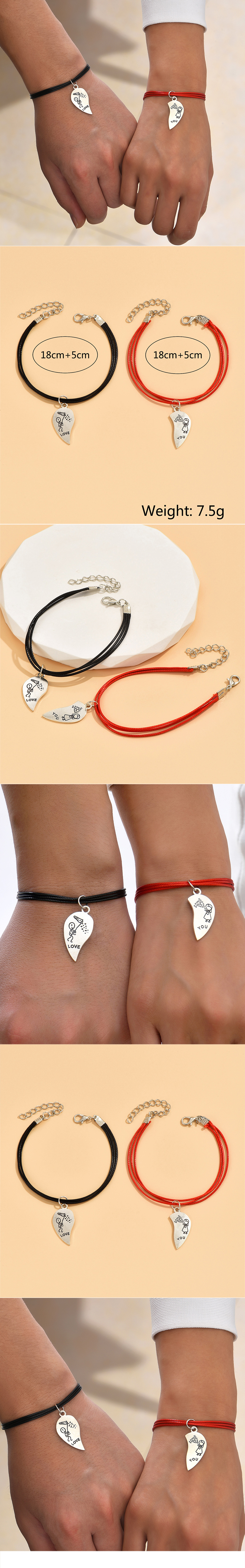 Basic Simple Style Classic Style Human Geometric Alloy Wax Rope Couple Bracelets display picture 1