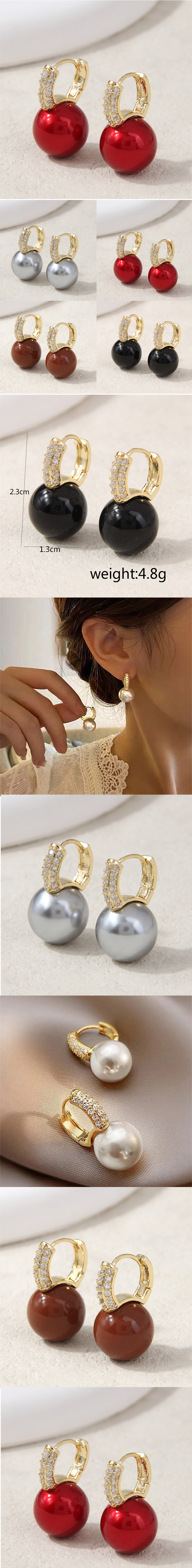 1 Paire Dame Sucré Style Simple Rond Incruster Alliage De Cuivre Perles Artificielles Zircon Oreille Clip display picture 1