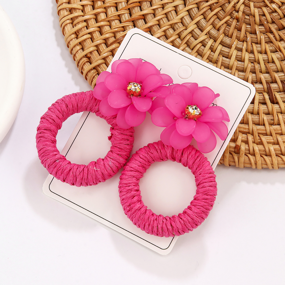1 Pair Vacation Beach Sweet Circle Flower Arylic Raffia Hoop Earrings display picture 6