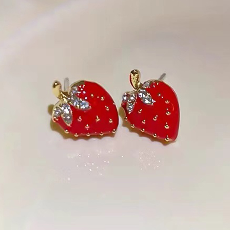 1 Pair Basic Modern Style Classic Style Strawberry Inlay Sterling Silver Rhinestones Ear Studs display picture 4