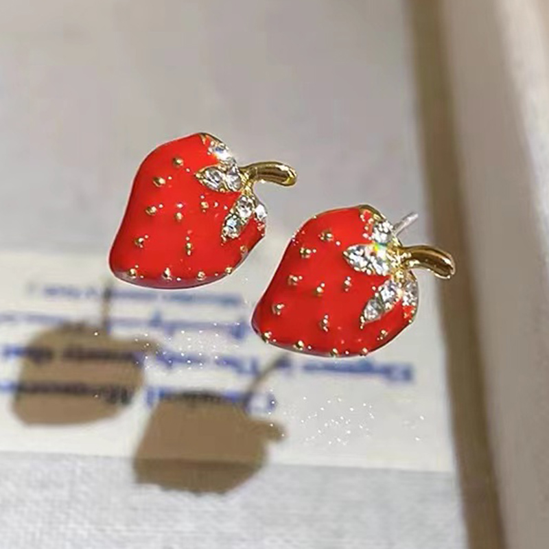 1 Pair Basic Modern Style Classic Style Strawberry Inlay Sterling Silver Rhinestones Ear Studs display picture 5